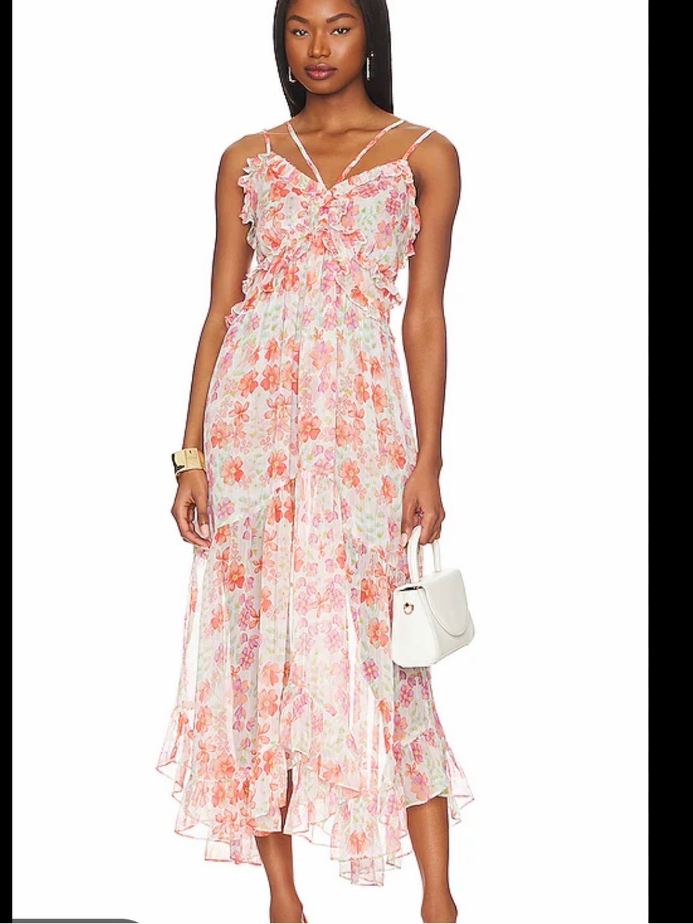 MISA Los Angeles Adrienne Dress in Cora Flora Floral Ruffle Midi Dress Sz XS
